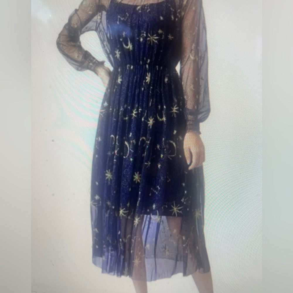 Youmu sheer navy blue celestial dress cover.  stars and moons!